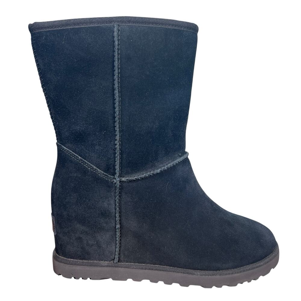 UGG Women’s Classic Femme Short Black Suede Wedge Boots Size US 8